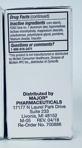 MAJOR All Day Allergy 24HR TAB CETIRIZINE HCL-10 MG أبيض 100 قرص UPC 309045852606 in Saudi Arabia