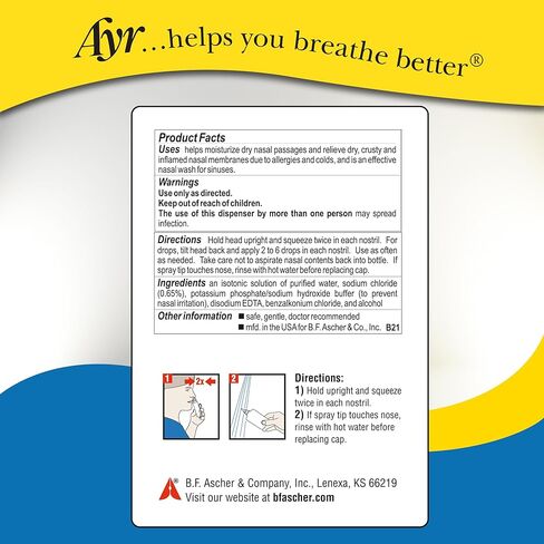 Ayr Saline Nasal Mist Spray 50 mL – Moisturizes Dry Nasal Passages, Helps Relieve Cold, Flu & Allergy Symptoms (Pack of 6) in Kuwait