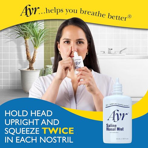 Ayr Saline Nasal Mist Spray 50 mL – Moisturizes Dry Nasal Passages, Helps Relieve Cold, Flu & Allergy Symptoms (Pack of 6) in Kuwait