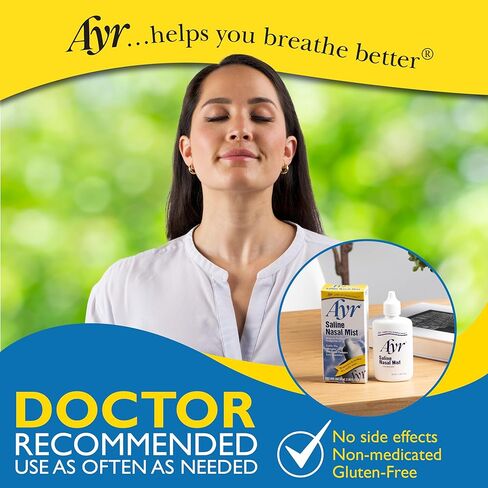 Ayr Saline Nasal Mist Spray 50 mL – Moisturizes Dry Nasal Passages, Helps Relieve Cold, Flu & Allergy Symptoms (Pack of 6) in Kuwait