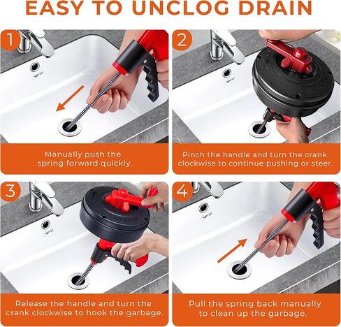 Drain Auger 25Ft Plumbing Snake Drain Snake, Toilet Auger Toilet Snake Drain Clog Remover, Hair Clog Remover with Drill Adapter for Kitchen Bathroom Shower Sink in Saudi Arabia