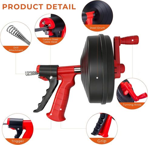 Drain Auger 25Ft Plumbing Snake Drain Snake, Toilet Auger Toilet Snake Drain Clog Remover, Hair Clog Remover with Drill Adapter for Kitchen Bathroom Shower Sink in Saudi Arabia