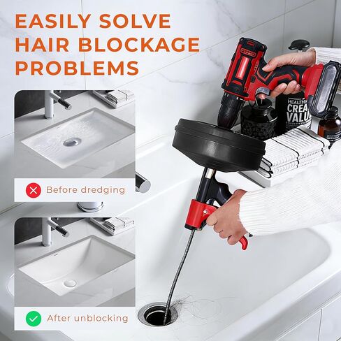 Drain Auger 25Ft Plumbing Snake Drain Snake, Toilet Auger Toilet Snake Drain Clog Remover, Hair Clog Remover with Drill Adapter for Kitchen Bathroom Shower Sink in Saudi Arabia