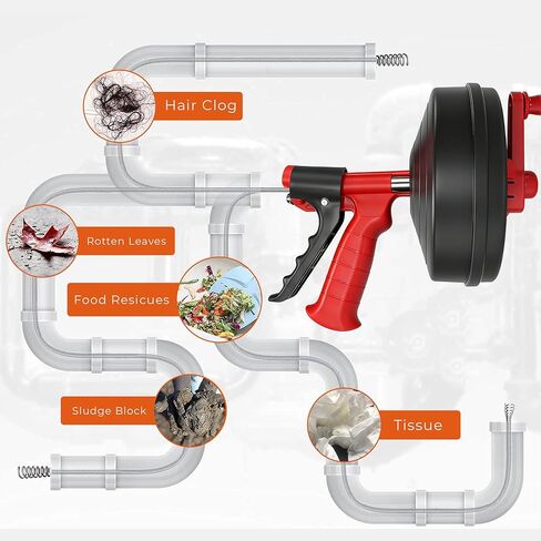 Drain Auger 25Ft Plumbing Snake Drain Snake, Toilet Auger Toilet Snake Drain Clog Remover, Hair Clog Remover with Drill Adapter for Kitchen Bathroom Shower Sink in Saudi Arabia