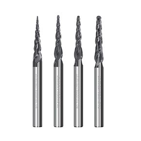 4pcs 2-Flute Tapered Ball Nose Spiral End Mill R0.25-R1.0 TiAIN Coated CNC Milling Cutter 3.175mm Shank Carbide Woodworking Engraving Bit in Kuwait