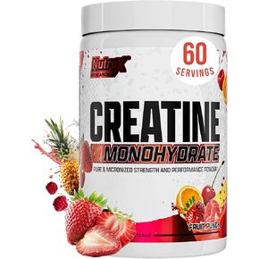 مسحوق الكرياتين بنكهة الأبحاث من شركة نوتريكس، عصير الفاكهة | 5 جرام كرياتين، يمتزج بسهولة | يدعم الطاقة ونمو العضلات والطاقة والأداء | 60 حصة (60 حصة، لكمة الفاكهة) in Kuwait