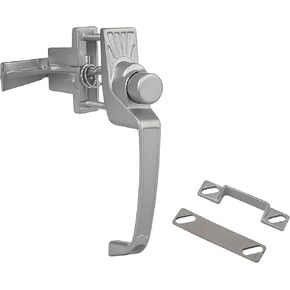 Brixwell Push Button Latch Set, Aluminum Material with Aluminum Finish, Fits Door Thickness 5/8" to 1-1/4", 1-3/4" Hole Centers, 4-3/4" Handle Dimension, 1/4" Spacer Plate, Door and Cabinet Use in Kuwait