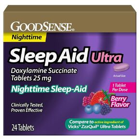 GoodSense Doxylamine Succinate Tablets, 25 mg, Berry Flavored, Night-time Sleep Aid, 24 Count in Kuwait