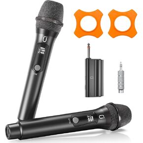 Wireless Microphones, Two Rechargeable Bluetooth 5.3 Microphones for Karaoke Singing, Rechargeable Dynamic Mic System with Receiver for Church, Party, Meeting, Speech, PA System, Plug and Play (Gray) in Kuwait