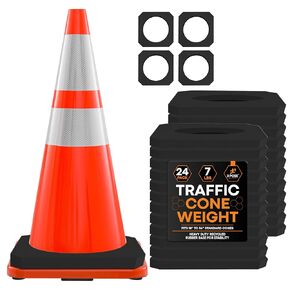 Xpose Safety Traffic Cone Weight 7 lb - قاعدة مطاطية مثمنة شديدة التحمل - تناسب المخاريط مقاس 18 بوصة إلى 36 بوصة - مطاط معاد تدويره للبناء ومناطق المرور العالية - 4 عبوات - يُباع المخروط بشكل منفصل in Kuwait