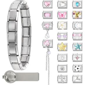 papasgix Italian Charm Bracelet Silver Set with 1pc Starter Brascelet 20pcs Assorted Charms 1pc Opening Tool 9mm Modular Italian Charm Bracelet Links Handmade DIY Jewelry in Kuwait