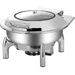 Buffet Stove - Round Food Insulated Plate, Food Insulated Buffet, Hot Pot Buffet Set, Stainless Steel Hot Plate Buffet Set with Glass Viewing Lid and Built-in Lid Ho,Round High Style-9L in Kuwait