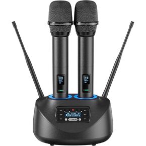 ميكروفونات لاسلكية بلوتوث TONOR، نظام ميكروفون لاسلكي UHF قابل لإعادة الشحن للحفلات المنزلية، معدن مزدوج محمول بطول 260 قدم للكاريوكي المنزلي، الكنيسة، الحفلات، TW-790، أسود in Kuwait