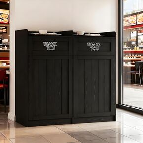 40 Gallon Restaurant Trash Can Cabinet, Wooden Commercial Trash Can with Tray Holder, Large Garbage Cabinet for Restaurant Cafeteria Office, Black in Saudi Arabia