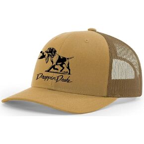 Mens Droppin Drake Dog Carrying Duck Hunting Southern Duck Call Mens Embroidered Mesh Back Trucker Hat in Saudi Arabia