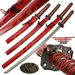 مجموعة عين الثعبان التكتيكية ذات اللونين المكونة من 3 قطع من Samurai Katana مع حامل سيف مجاني in Kuwait