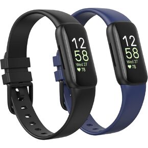 عبوتان من الأربطة المقاومة للماء المتوافقة مع 3 أساور فيتبيت إلهام للنساء والرجال، أساور معصم بديلة رياضية ناعمة كلاسيكية للنساء والرجال (أسود/أزرق داكن، مقاس كبير 7.1"-8.7") in Kuwait