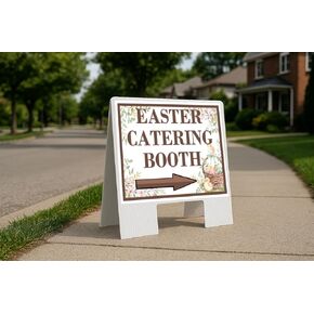 Easter Catering Booth Easter Spring Vintage Chicks Eggs Basket Brown Directional Arrows A-Frame Double Sided 23x23 in. sign in Kuwait
