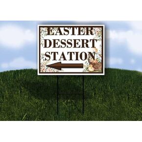 Easter Dessert Station Easter Spring Vintage Chicks Eggs Basket Brown Directional Arrows A-Frame Double Sided 23x23 in. sign in Kuwait