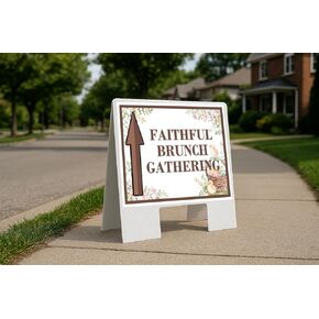 Faithful Brunch Gathering Easter Spring Vintage Chicks Eggs Basket Brown Directional Arrows A-Frame Double Sided 23x23 in. sign in Kuwait