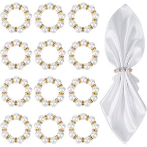 Pearl Napkin Rings Set of 12, Reusable Gold Napkin Rings Bulk, Gold Napkin Holder for Formal Dinner Reception Party Banquet Table Decor and Daily Use in Kuwait