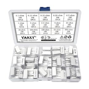 15Values 5W Ceramic Cement Resistor 75Pcs Kits 0.1R 0.22R 0.25R 0.33R 0.5R 1R 2R 2.2R 2.5R 10R 20R 100R 330R 1K 10K ohm ±5% Axial Lead Wire White Wound Fixed Wirewound Power Resistor in Kuwait