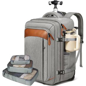 Vancropak Expandable Travel Rolling Backpack with Wheels, Airline Approved Wheeled Backpack with 3 Packing Cubes, 17 Inch Roller Carry on Luggage Suitcase Laptop Bag with USB Port for Men Women, Grey in Kuwait