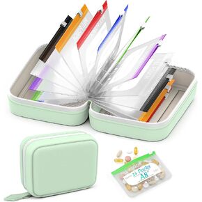 A8 Waterproof Pill Pouch Set, Large Weekly Pill Organizer with 14 Color-Coded Medicine Pouches, Reusable Travel Medicine Organizer, Zippered Pill Storage for Fish Oils, Vitamins（Green） in Kuwait