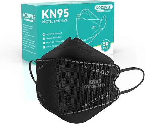 KN95 Face Masks Black for Adults, Individually Wrapped, Breathable Disposable KN95 Mask with Elastic Ear Loop in Saudi Arabia