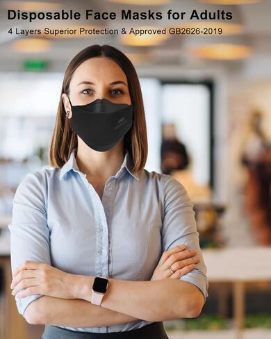 KN95 Face Masks Black for Adults, Individually Wrapped, Breathable Disposable KN95 Mask with Elastic Ear Loop in Saudi Arabia