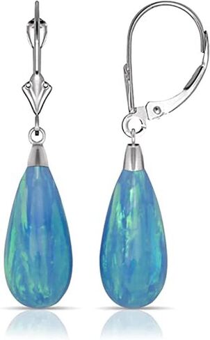14K White Gold Tear-drop Colors of Simulated Opal Dangle Leverback Earrings (8mmx40mm) in Saudi Arabia