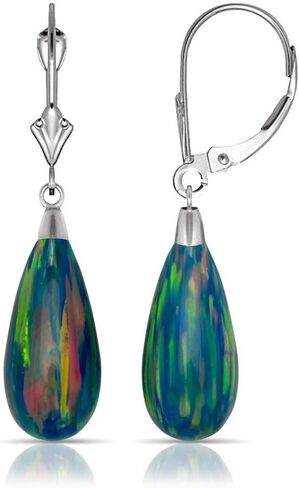 14K White Gold Tear-drop Colors of Simulated Opal Dangle Leverback Earrings (8mmx40mm) in Saudi Arabia
