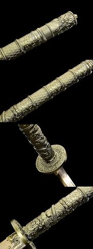 سيف LOONGSWORD Kangxi Dao 40.75 بوصة | شفرة فولاذية منغنيز عالية اللون ذهبية اللون مزورة يدويًا | غمد خشب من الجلد الصناعي الأصفر | نمط أسرة تشينغ | فنون الدفاع عن النفس وسيف العرض in Kuwait