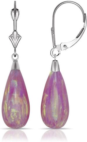 14K White Gold Tear-drop Colors of Simulated Opal Dangle Leverback Earrings (8mmx40mm) in Saudi Arabia