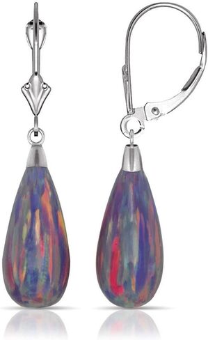 14K White Gold Tear-drop Colors of Simulated Opal Dangle Leverback Earrings (8mmx40mm) in Saudi Arabia