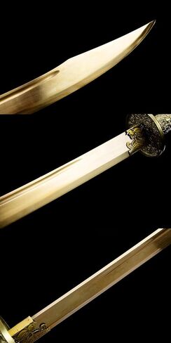سيف LOONGSWORD Kangxi Dao 40.75 بوصة | شفرة فولاذية منغنيز عالية اللون ذهبية اللون مزورة يدويًا | غمد خشب من الجلد الصناعي الأصفر | نمط أسرة تشينغ | فنون الدفاع عن النفس وسيف العرض in Kuwait