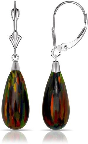14K White Gold Tear-drop Colors of Simulated Opal Dangle Leverback Earrings (8mmx40mm) in Saudi Arabia