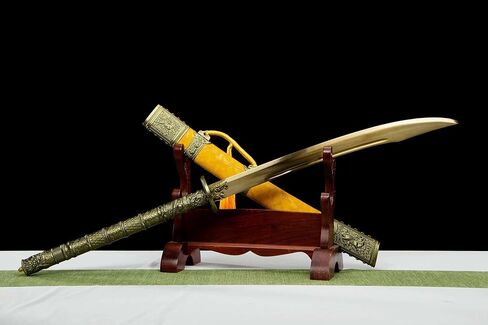 سيف LOONGSWORD Kangxi Dao 40.75 بوصة | شفرة فولاذية منغنيز عالية اللون ذهبية اللون مزورة يدويًا | غمد خشب من الجلد الصناعي الأصفر | نمط أسرة تشينغ | فنون الدفاع عن النفس وسيف العرض in Kuwait