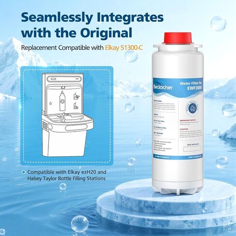 فلتر بديل متوافق مع محطات تعبئة الزجاجات Elkay 51300C EWF3000 وElkay EZH2O، بديل لـ EWF3000، ERF750، 51299C، 55898C، سعة 3000 جالون (مع شريحة - عبوة واحدة) in Kuwait