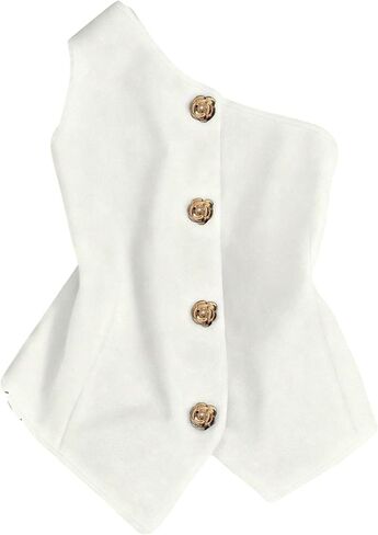 GORGLITTER Women's One Shoulder Blazer Vest Tops Sleeveless Metal Button Up Business Casual Work Suit Top Dressy Trendy in Saudi Arabia