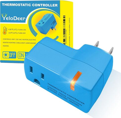 1 PC Upgraded Thermostat Outlet for Greenhouse and Well House Heater YeloDeer, Auto On 38 °F/Off 50 °F for Heater Pond De-icers Farm RV in Saudi Arabia
