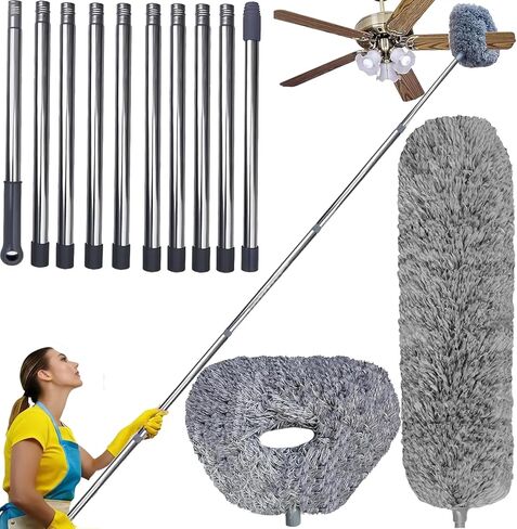 20+ Ft High Reach Ceiling Fan Duster &Microfiber Feather Brush Duster with 3-14 ft Spliceable Pole Microfiber Feather Duster for Spider Web, High Ceiling, Blinds, Furniture Cleaning Tool Kit in Kuwait