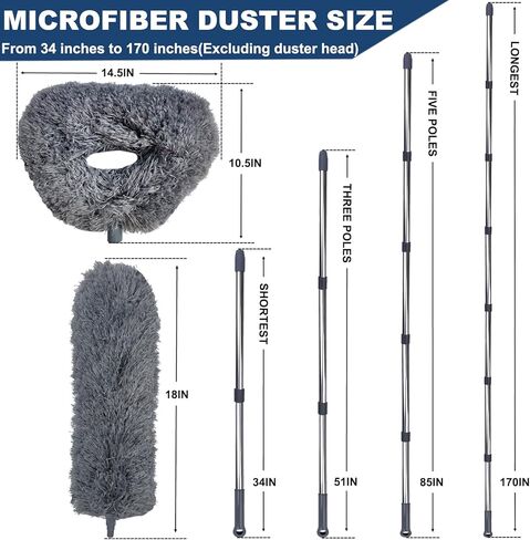 20+ Ft High Reach Ceiling Fan Duster &Microfiber Feather Brush Duster with 3-14 ft Spliceable Pole Microfiber Feather Duster for Spider Web, High Ceiling, Blinds, Furniture Cleaning Tool Kit in Kuwait