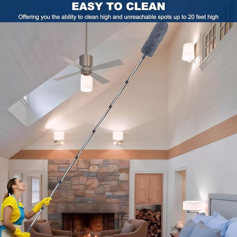 20+ Ft High Reach Ceiling Fan Duster &Microfiber Feather Brush Duster with 3-14 ft Spliceable Pole Microfiber Feather Duster for Spider Web, High Ceiling, Blinds, Furniture Cleaning Tool Kit in Kuwait