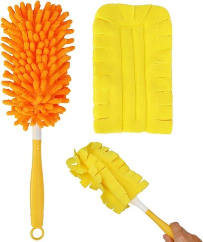 2 Pcs with 1 Handle Reusable Duster Refills, Washable Microfiber Dusters, 360°Cleaning Tools for Home, Office, Blinds, Car, Pet, Furniture, Fan in Saudi Arabia
