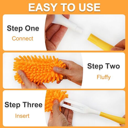 2 Pcs with 1 Handle Reusable Duster Refills, Washable Microfiber Dusters, 360°Cleaning Tools for Home, Office, Blinds, Car, Pet, Furniture, Fan in Saudi Arabia