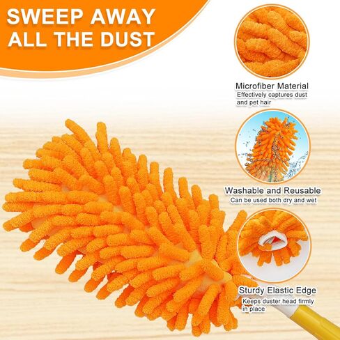 2 Pcs with 1 Handle Reusable Duster Refills, Washable Microfiber Dusters, 360°Cleaning Tools for Home, Office, Blinds, Car, Pet, Furniture, Fan in Saudi Arabia