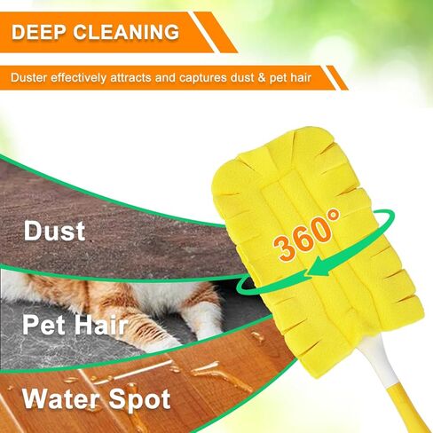 2 Pcs with 1 Handle Reusable Duster Refills, Washable Microfiber Dusters, 360°Cleaning Tools for Home, Office, Blinds, Car, Pet, Furniture, Fan in Saudi Arabia