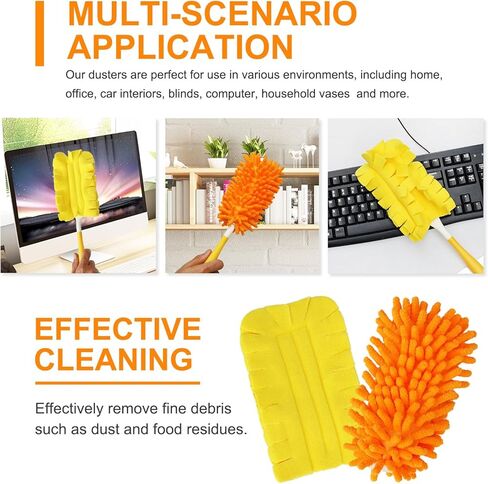 2 Pcs with 1 Handle Reusable Duster Refills, Washable Microfiber Dusters, 360°Cleaning Tools for Home, Office, Blinds, Car, Pet, Furniture, Fan in Saudi Arabia