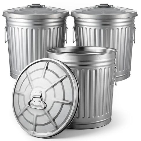 Lounsweer 3 Pack 7 Gallon Galvanized Trash Can with Lid, Equipped with Two Handles for Carrying, Small Metal Trash Can with Lid for Backyard, Lawn, Garden and Yard, Livestock Food, Charcoal, Ice Melt in Saudi Arabia